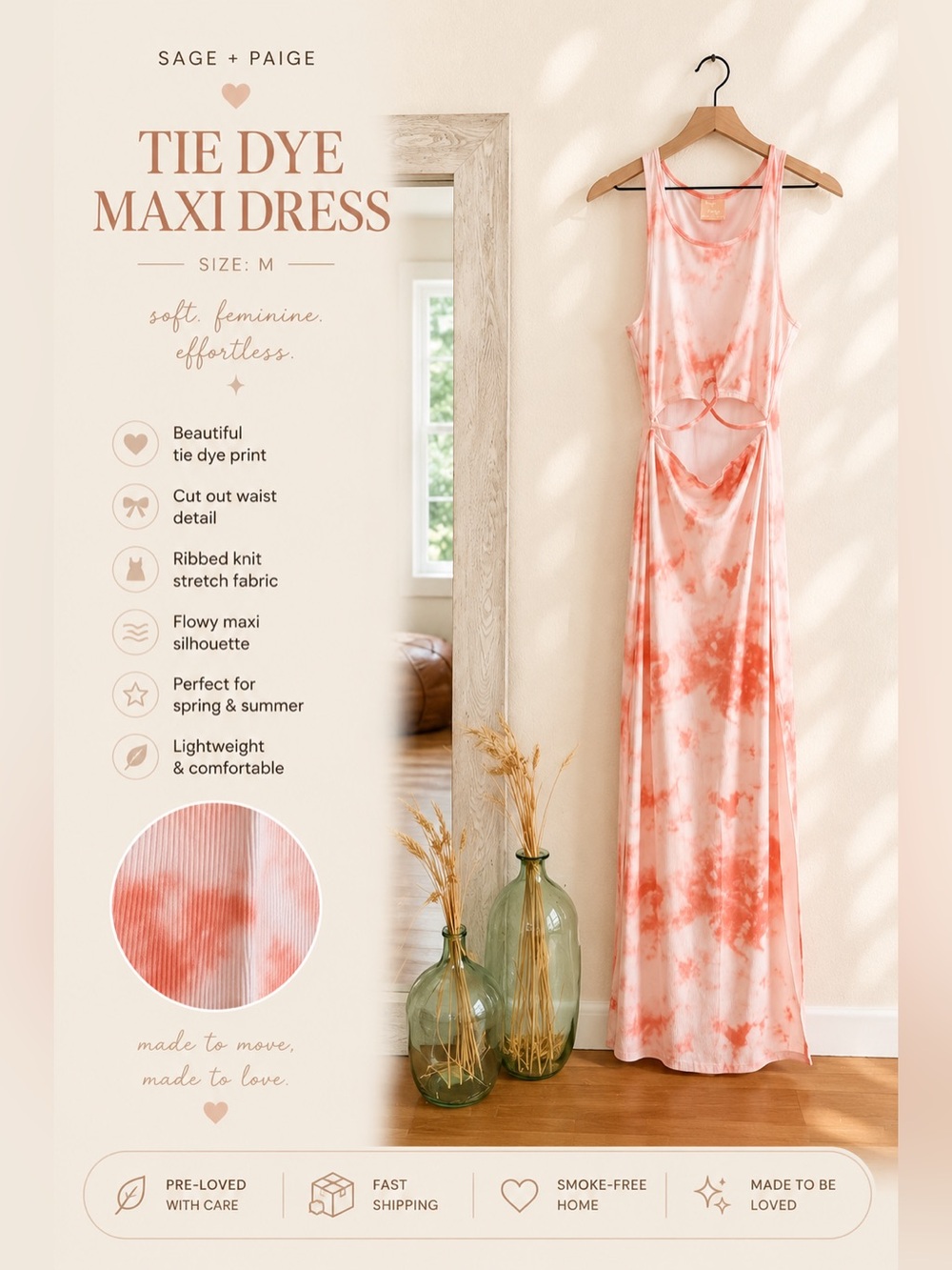🩷🌸 Sage + Paige Tie-Dye Cutout Maxi Dress 🌸🩷